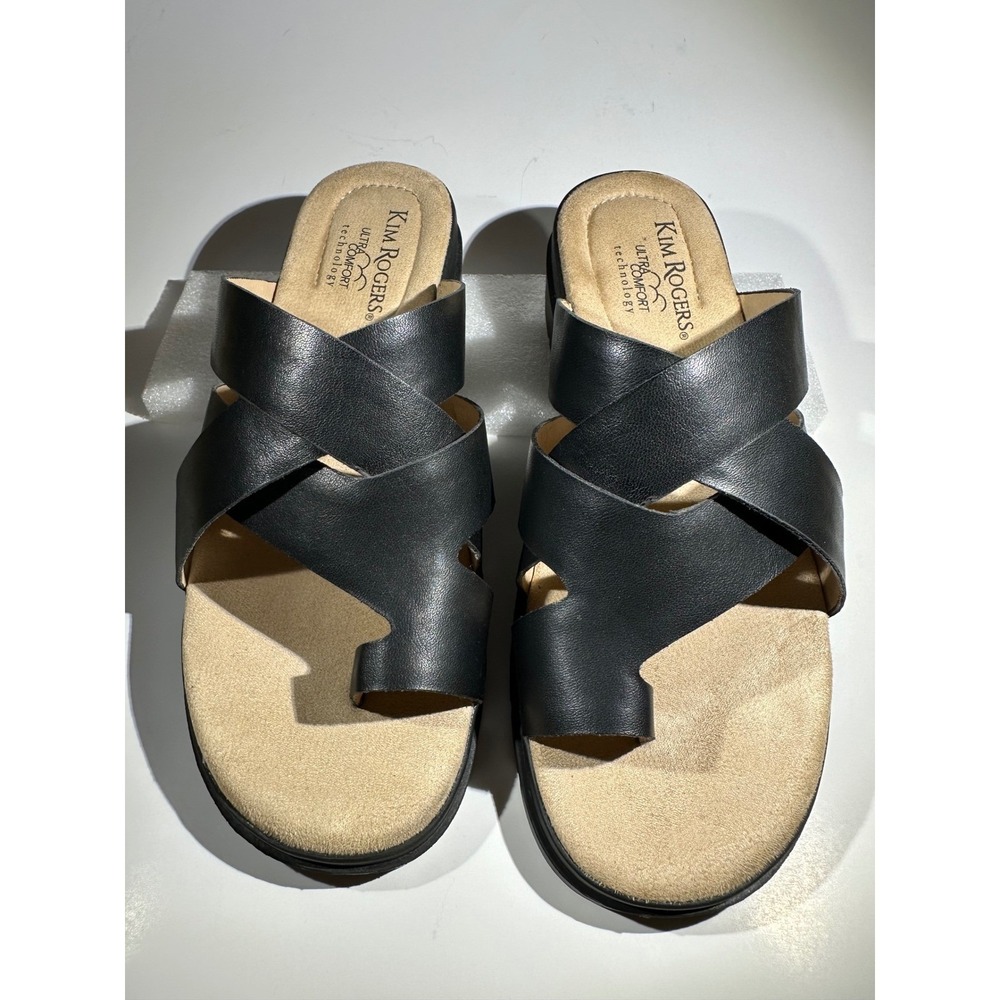 Kim Rogers‎ Rahnay Black Strappy Toe Loop Platform Sandals Ultra Comfort 7.5M